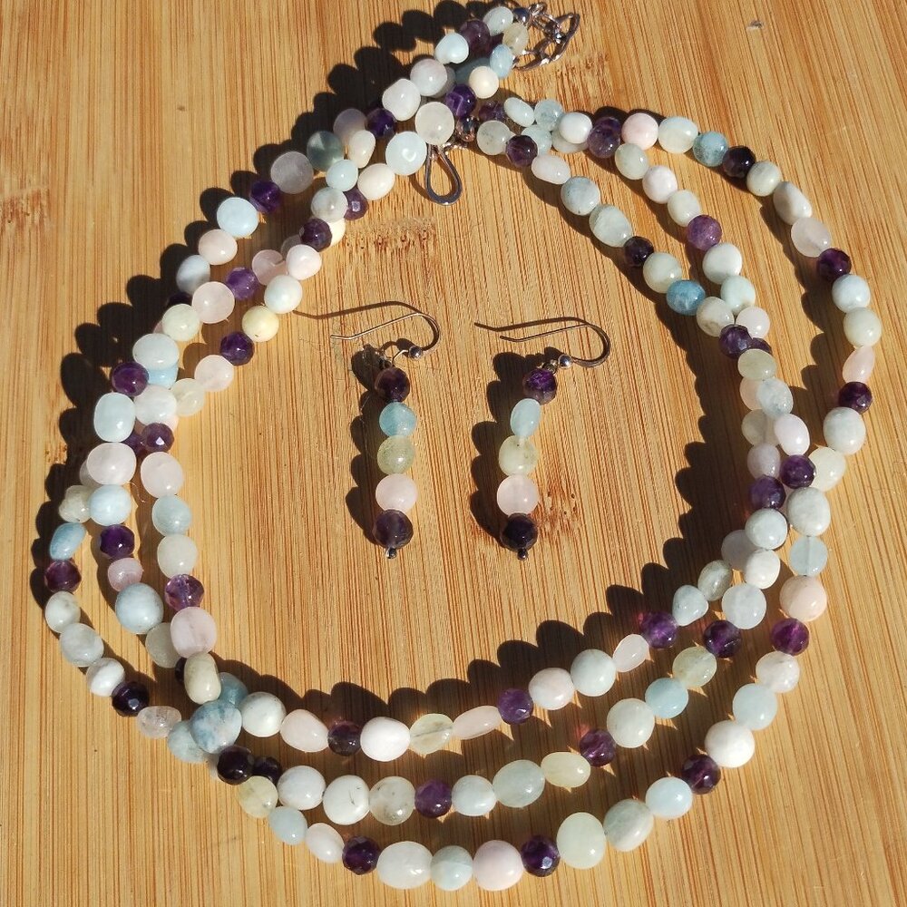 Jay King DTR multi stone necklace earrings set amethyst aquamarine 925 Sterling